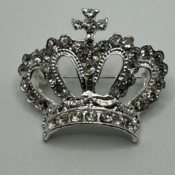 Brand New Princess Queen Crown Tiara Cross Brooch Clear Rhinestone. - Picture 3 of 5